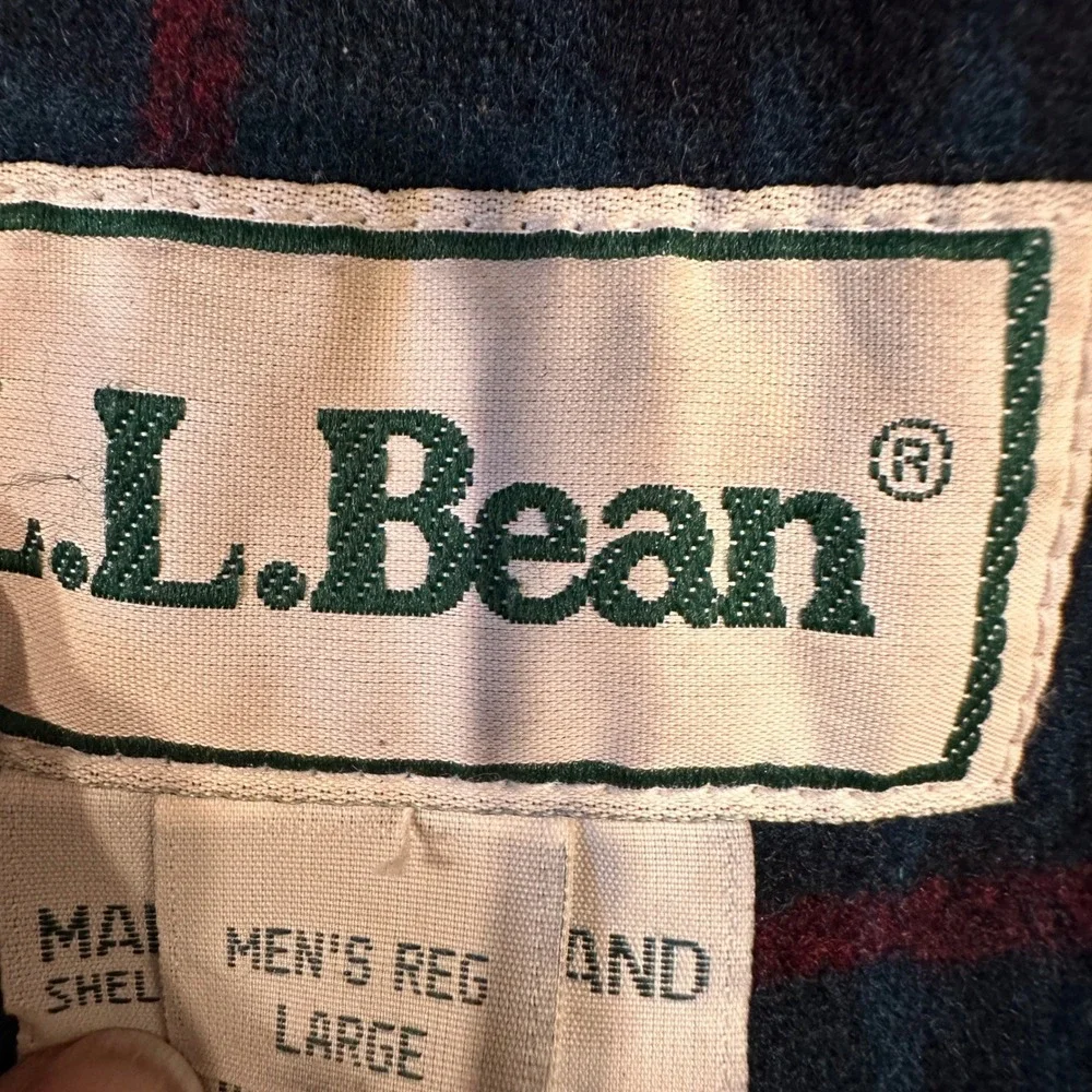 Vintage LL Bean Parka Mens L Green Wool Plaid Lined Hooded Chore Coat Jacket 90s